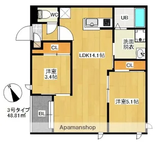REGALEST FAM千早【3階】の間取り