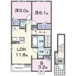 ヒルズ津屋崎Ⅰ【2階】の間取り