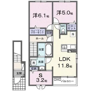 ヒルズ津屋崎Ⅰ【2階】の間取り