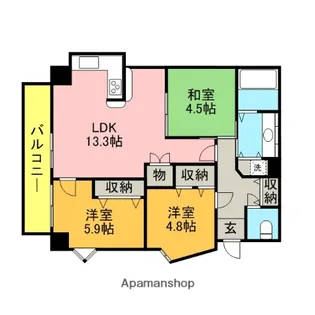 ハウスユマニテ大橋Α館【9階】の間取り