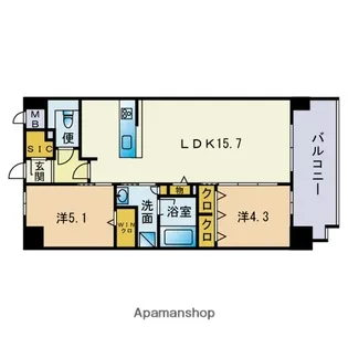 ウェルス雑餉隈駅前【5階】の間取り