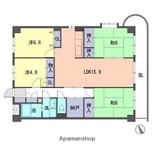 サンライズ長丘【3階】の間取り