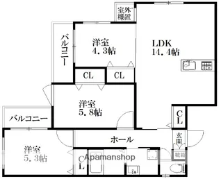 ロイズ大橋駅前【3階】の間取り