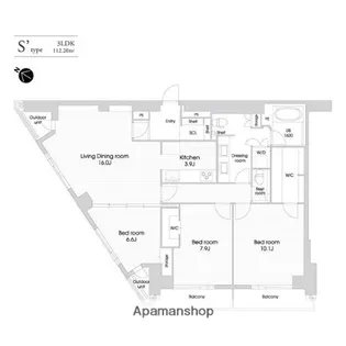 ラクレイス西新レジデンシャルタワー【19階】の間取り