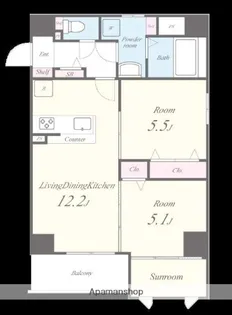 リュエールデュボヌール【5階】の間取り
