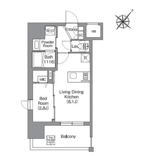 シーズンフラッツ渡辺通【2階】の間取り