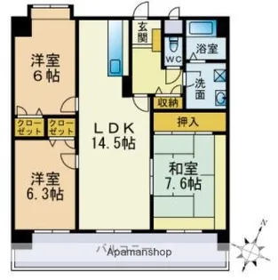キャッスル32【7階】の間取り