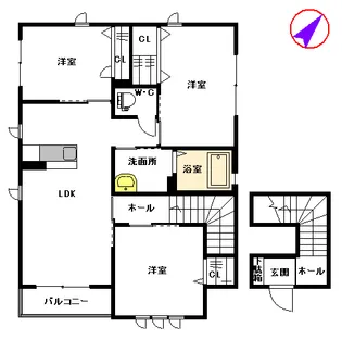 オーチャードスロープ麦野 A棟【2階】の間取り