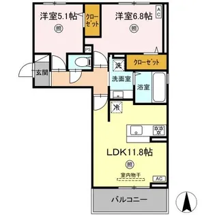 トリシア野多目Ⅰ【3階】の間取り