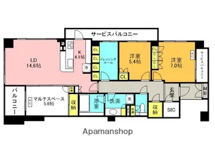 福岡県福岡市中央区大濠1丁目【マンション】の間取り