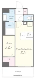 1LDKの間取り画像