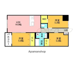 福岡県北九州市小倉南区上石田2丁目【マンション】の間取り
