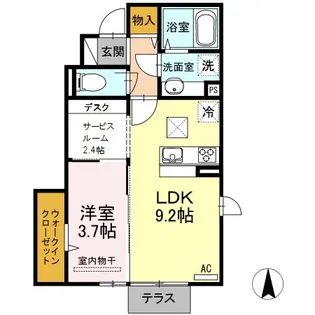 ヴィルヌーブ相坂 F棟【F101号室】の間取り