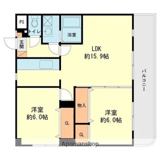 2LDKの間取り画像