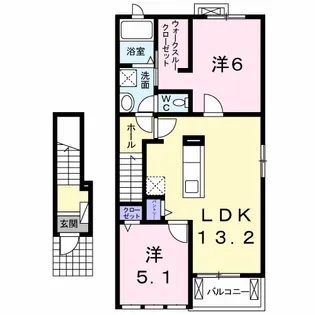 サンセール大刀洗A【2階】の間取り