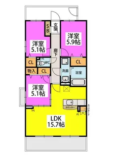 福岡県大野城市上大利3丁目【マンション】の間取り