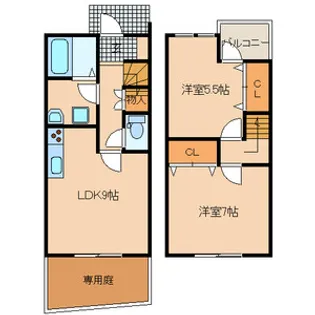 福岡県大野城市下大利4丁目【テラスハウス】の間取り