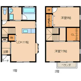 福岡県大野城市大城3丁目【テラスハウス】の間取り