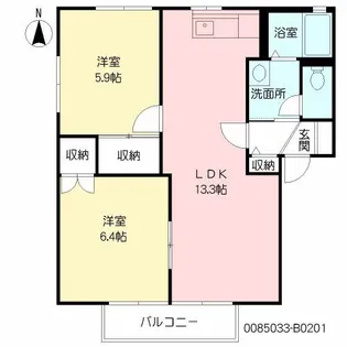 ハイラーク甘木 B棟【2階】の間取り
