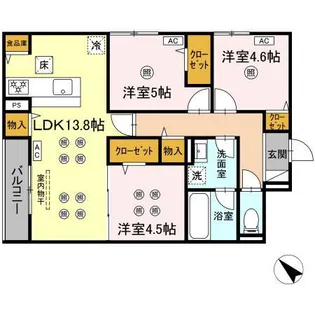 トリシア 東大利【1階】の間取り