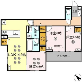 トリシア 東大利【3階】の間取り