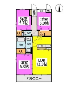 プレジデント正弥小郡【2階】の間取り