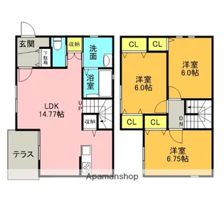 福岡県筑紫野市二日市北1丁目【テラスハウス】の間取り