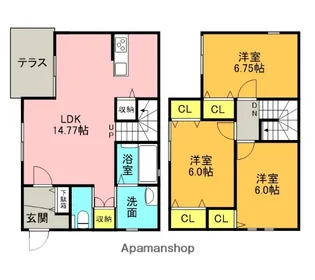 福岡県筑紫野市二日市北1丁目【テラスハウス】の間取り