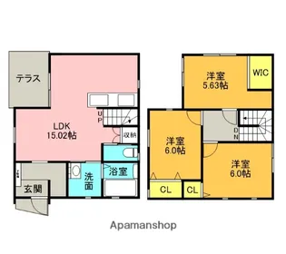 福岡県筑紫野市二日市北1丁目【テラスハウス】の間取り