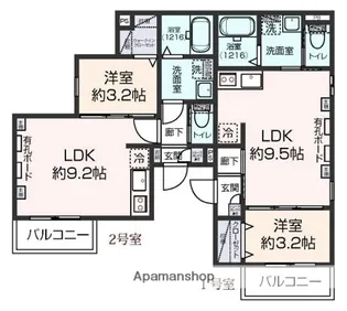 リヴィエール二日市中央【1階】の間取り