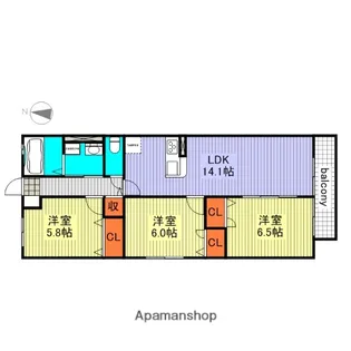 YMT西牟田【201号室】の間取り
