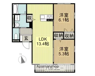 グランディオA棟【A102号室】の間取り