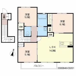 エアホルクヴィラC棟【201号室】の間取り