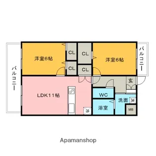 デ・ゾン カタブチ【202号室】の間取り