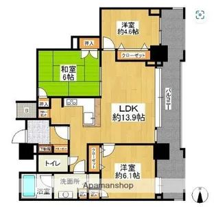 ネクサス百道レジデンシャルタワー【6階】の間取り