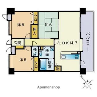 ライオンズマンション薬院浄水通り【4階】の間取り