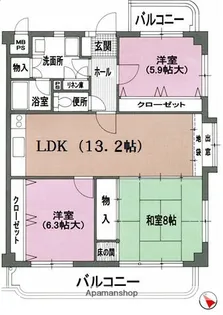 レリアンス・ヴィラ西新【3階】の間取り