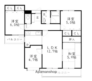 プレリュード干隈【3階】の間取り