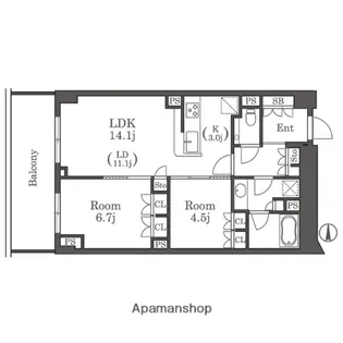 ザ パークハウス福岡タワーズWEST【16階】の間取り