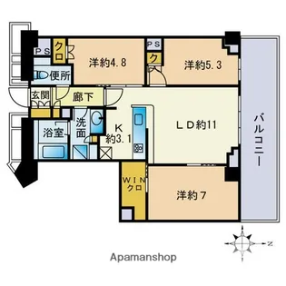 ザ・パークハウス福岡タワーズEAST【15階】の間取り