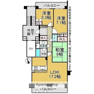 リベーラガーデンセントラルイーストE棟【4階】の間取り