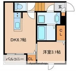 1DKの間取り画像
