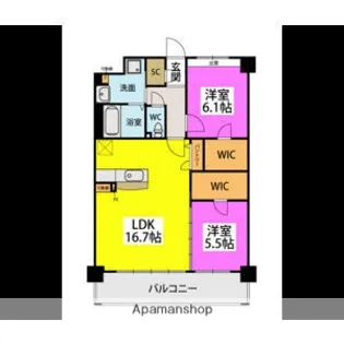 ビオネ美野島【8階】の間取り