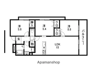 ラングルデュ高宮【7階】の間取り