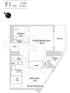 ラクレイス西新レジデンシャルタワー【9階】の間取り