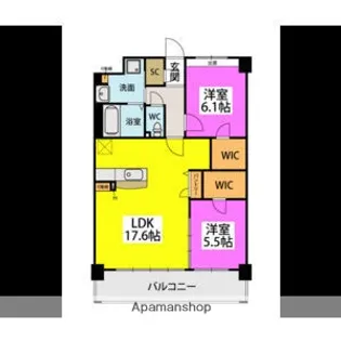 ビオネ美野島【3階】の間取り
