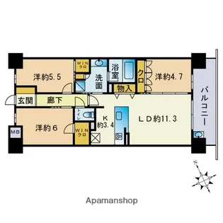 ジェイグラン六本松レジデンス【3階】の間取り