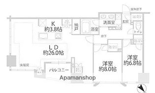 レーベン福岡天神ONE TOWER【21階】の間取り