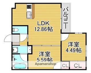 フェリスタ六本松南【3階】の間取り