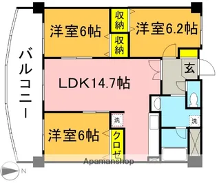 シャルドーネ石丸【1階】の間取り